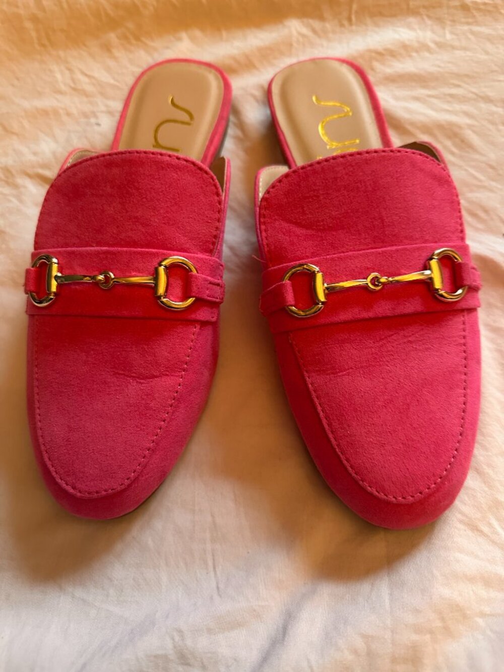 Hot pink suede like mules size 7.5